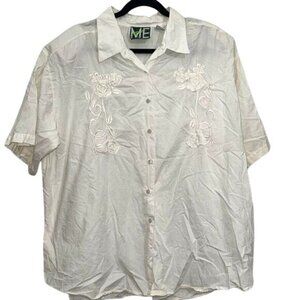 Plus Size Embroidered White Button-Up Shirt 24W/44 By ME TEEZ